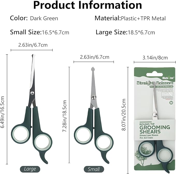 2-Pieces Professional Dog and Cat Grooming Scissors, Pet Trimming Shears, Sharp Stainless Steel Blades with Rounded Tips - Safe Fur Cutting for Dogs, Cats, Horses