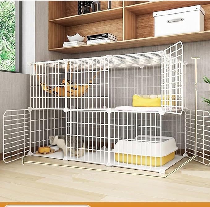 Cat Cage Indoor DIY Cat Playpen Detachable Metal Wire Kennels Indoor Cat Enclosures DIY Cat Playpen Metal Kennel (3/2-Tier)