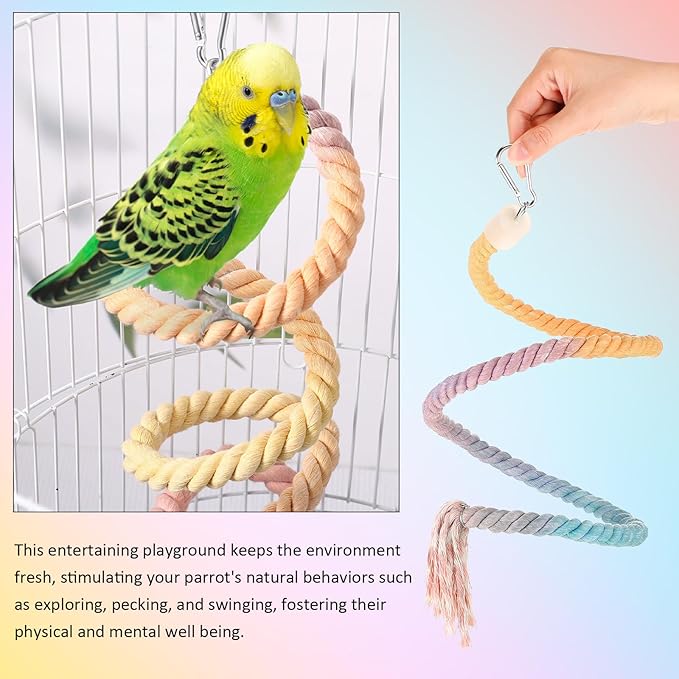 2 Pcs Gradient Bird Rope Perches Birdcage Swing Toy for Parrots Birdcage Cotton Swing Climbing Rope Standing Bungee Toy Accessory for Parrots, Cockatiel, Parakeet, Lovebird, Budgie(39.4'')