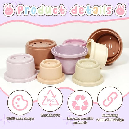 8 Pcs Stacking Cups for Small Animal Toys,Nesting Rabbit Toys of Different Sizes,Safe Plastic Colorful Nesting Toys for Bunny Guinea Pig Hiding Food and Playing (Purple)