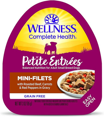 Wellness Petite Entrees Mini Fillets Grain Free Natural Wet Small Breed Dog Food, Roasted Beef, Carrots & Red Peppers, 3-Ounce Cup (Pack of 24)