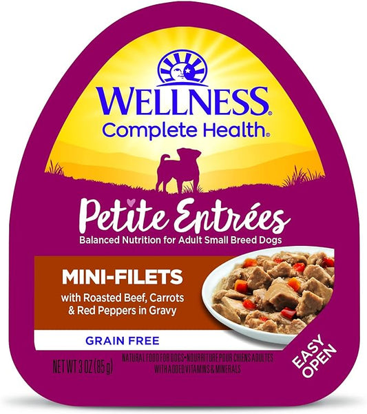 Wellness Petite Entrees Mini Fillets Grain Free Natural Wet Small Breed Dog Food, Roasted Beef, Carrots & Red Peppers, 3-Ounce Cup (Pack of 24)