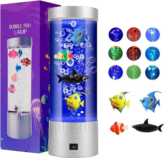 Fish Lamp Aquarium Artificial Fish Tank Bubble Color-Changing Mood Light Decorations for Home Office Decor Great Gifts for Kids