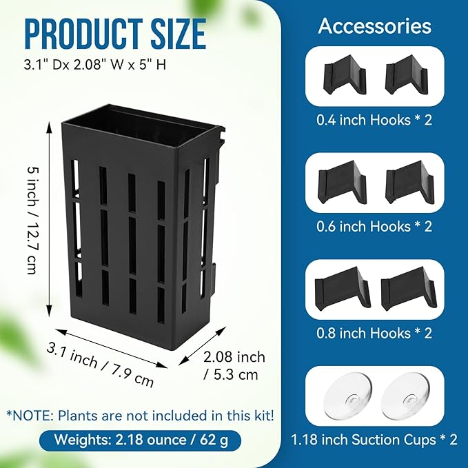 Upgraded Large Aquarium Plant Holder with Hooks and Suction Cups for Fish Tank Aquaponic Plant Cultivation and Aquascape Decorations (Black)