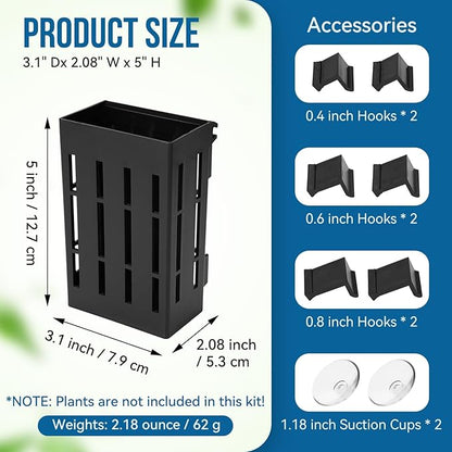 Upgraded Large Aquarium Plant Holder with Hooks and Suction Cups for Fish Tank Aquaponic Plant Cultivation and Aquascape Decorations (Black)