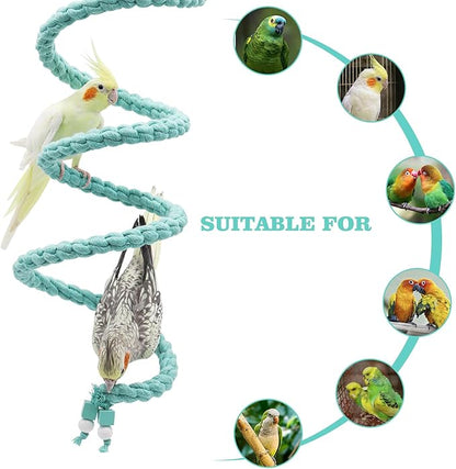 Bird Cage Accessories, Hanging Spiral Bird Rope Perch with Metal Hook, Bird Perch for Budgie, Lovebird, Parakeet, Cockatiel, Conure, Quaker, Caique, Small to Medium Birds