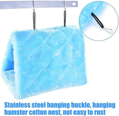 Winter Warm Bird Nest House Shed Hut Hanging Hammock Finch Cage Plush Fluffy Birds Hut Hideaway for Hamster Parrot Macaw Budgies Eclectus Parakeet Cockatiels Cockatoo Lovebird (S, Blue)