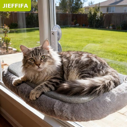 Cat Window Perch with Strong Suction Cups, 55lbs Hold Weight Tested, Foldable Cat Window Hammock Bed with Breathable Mesh, All-Season Lounger for Medium Small Cats to Bird Watch & Sunbathe (Grey, L)
