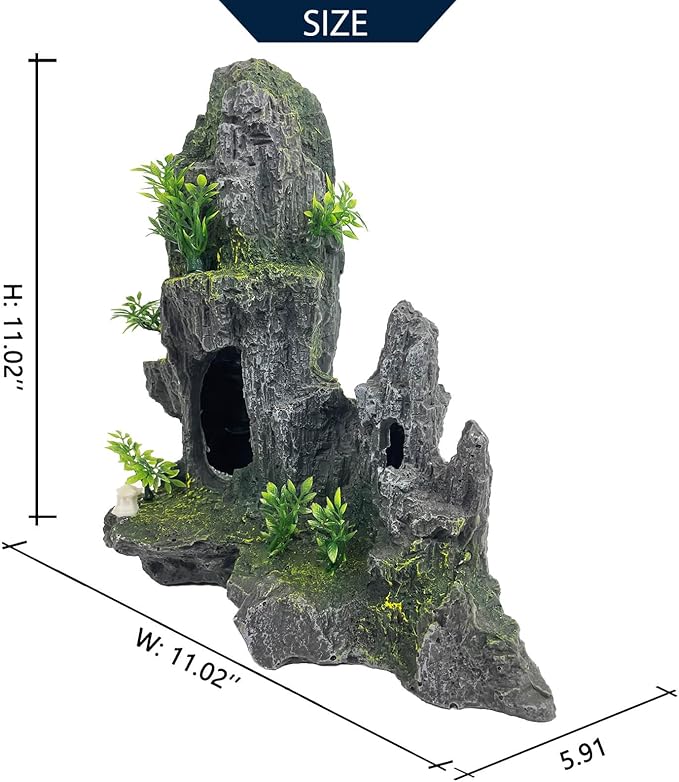 Aquarium Decoration Extra Large and Tall for Fish Tank Rock Thematic Ornaments Aquarium Mountain View Stone Ornaments Aquarium Decor Tree House Cave Fish Tank Decoration - Extra Large