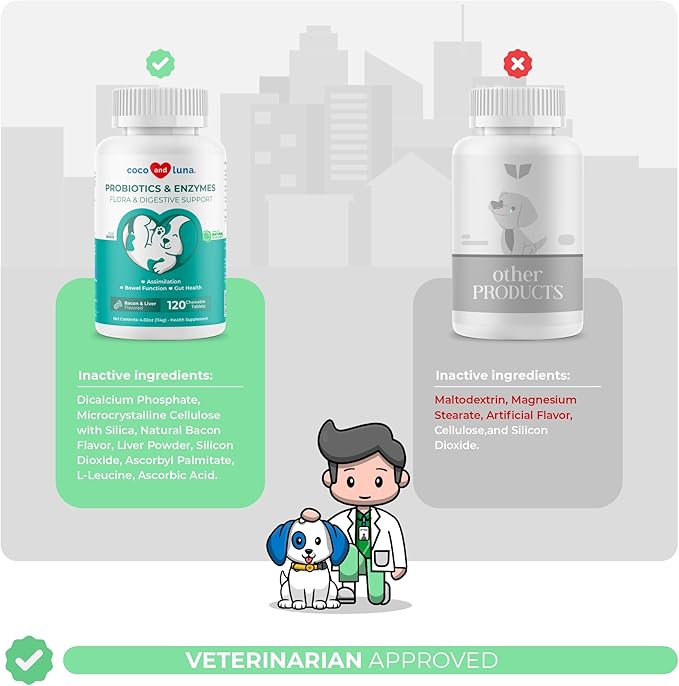 Probiotics for Dogs - 120 Chewable Tablets - Diarrhea & Gas Support - with Honey Pumpkin and Prebiotics for Dog Allergies, Bad Breath & Constipation Support