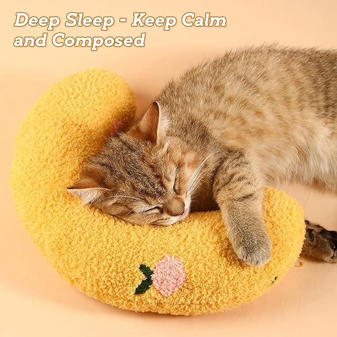 T'CHAQUE Dog Pillow Bed, Cat Calming Pillow, Dog Neck Pillow for Joint Relief Sleeping, Ultra Soft Half Donut Cuddler, Pillow Pet for Upper Spine Support, Doggy/Kitten Pillow Training Toy，Yellow