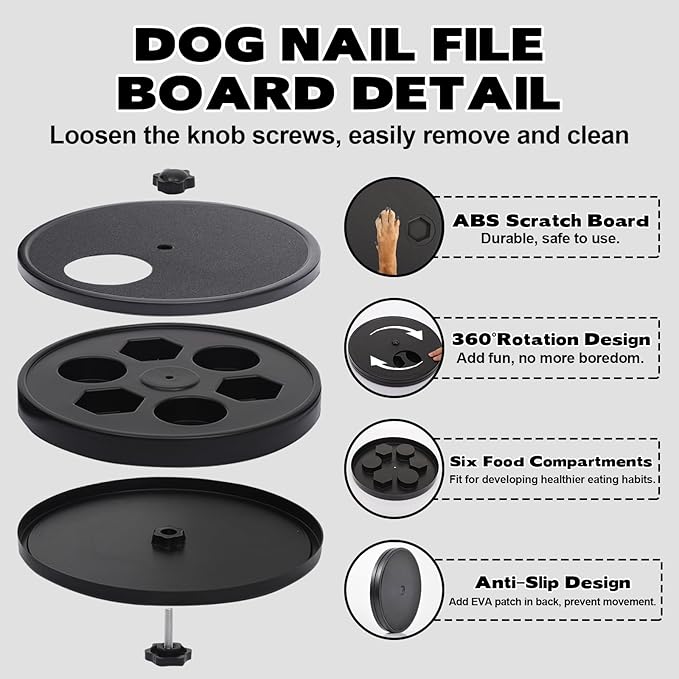 3 in 1 Rotatable Round Dog Scratch Board with Food Storage Compartment Box Nail Grinder Claw Care, Stress-Free Scratch Pad