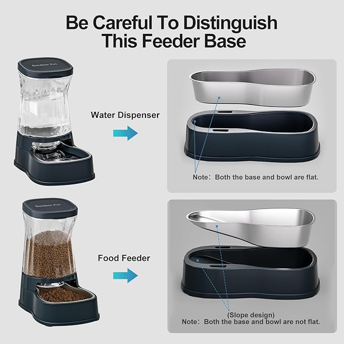 Gardner Pet Automatic Dog Water Dispenser Gravity Stainless Steel Waterer & Food Feeder Set, 100% BPA Free Large Capacity Feeding Bowls for Medium & Large-Sized Dogs Cats Other Pets -(1 Gallon x2)