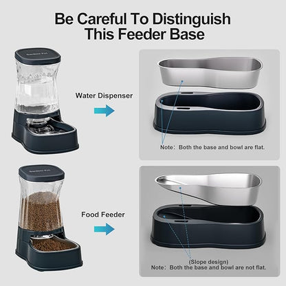 Gardner Pet Automatic Dog Water Dispenser Gravity Stainless Steel Waterer & Food Feeder Set, 100% BPA Free Large Capacity Feeding Bowls for Medium & Large-Sized Dogs Cats Other Pets -(1 Gallon x2)