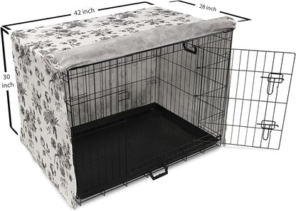 Ambesonne Black and White Dog Crate Cover, Vintage Floral Pattern Victorian Classic Royal Inspired New Modern Art, Easy to Use Pet Kennel Cover for Medium Large Dogs, 42 Inch, Black and White