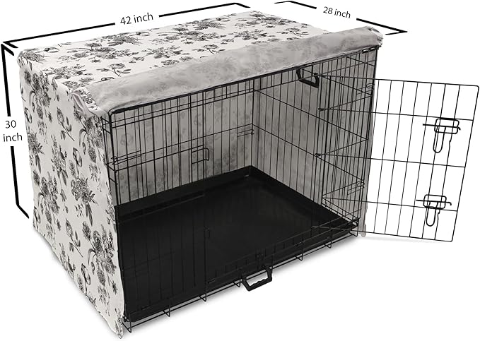 Ambesonne Black and White Dog Crate Cover, Vintage Floral Pattern Victorian Classic Royal Inspired New Modern Art, Easy to Use Pet Kennel Cover for Medium Large Dogs, 42 Inch, Black and White