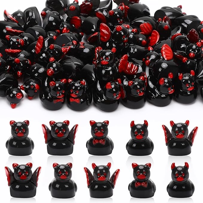 56 Pcs Mini Resin Ducks,Halloween Black Demon Ducks Tiny Devil Ducks Figurines Miniature Devil Ducks Resin Duck Ornament for Halloween Home Party Decor