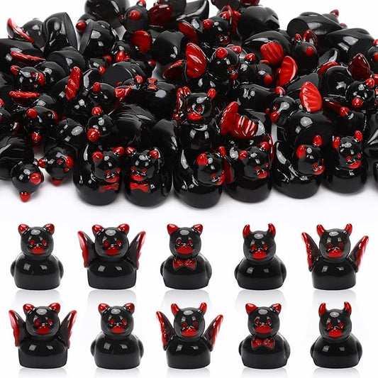 56 Pcs Mini Resin Ducks,Halloween Black Demon Ducks Tiny Devil Ducks Figurines Miniature Devil Ducks Resin Duck Ornament for Halloween Home Party Decor