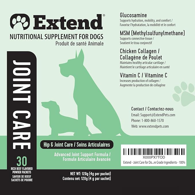 Extend Joint Care for Dogs - Hip and Joint Supplement Powder - Glucosamine for Dogs - Joint Pain Relief - MSM - Mobility & Flexibility Support - Advanced Joint Health - Made in USA