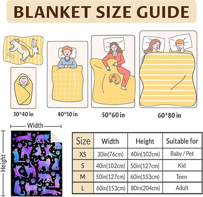 Cute Cat Throw Gifts for Girls Women Animal Lovers, Aesthetic Cat Throw Blankets for Sofa Couch Bed, 50x60 Inch Lap Size Cozy Fuzzy Throws for Kids Teens, Gift Idea for Birthday Christmas Valentine