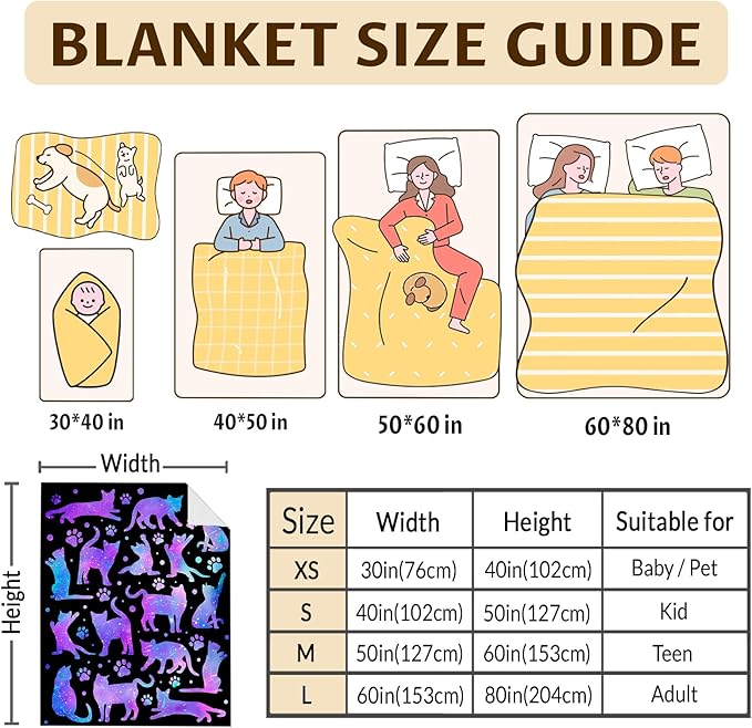 Cute Cat Blanket Gifts for Girls Women Animal Lovers, Aesthetic Cat Throw Blankets for Sofa Couch Bed, 30x40 Inch Lap Size Cozy Fuzzy Throws for Pets Kids Teens Adults, Girls Gift for Birthday