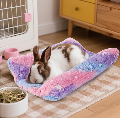 15.7X14 Inch Rabbit Bed, Padded Concave Bed for Small Animals, Cuddle Cushion Plush Mat with Cotton Lounger Pillows for Guinea Pigs, Rabbits, Rats, Hamsters, and Bearded Dragons (Pink)