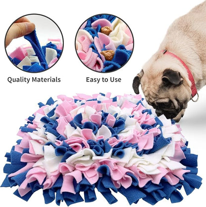 Pet Snuffle Mat for Dogs, Dog Feeding Mat, Nosework Training Mats for Foraging Instinct Interactive Puzzle Toys (Blue&Pink&White)