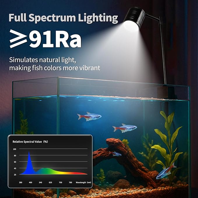 UPETTOOLS Clip On Aquarium Light, Fish Tank Spotlight with 3 Light Colors ，Adjustable Light Head, for Small Medium Planted Freshwater Tank