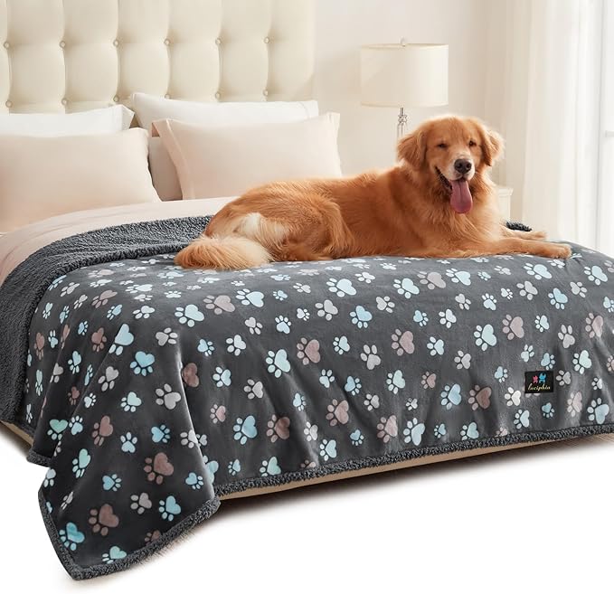 Luciphia Waterproof Pet Blankets for Couch Sofa Bed Cover Liquid Pee Proof Washable Soft Fluffy Large Dog Blanket Reversible Furniture Protection Grey Paw Thicken X-Largeï¼85" x 57"ï¼