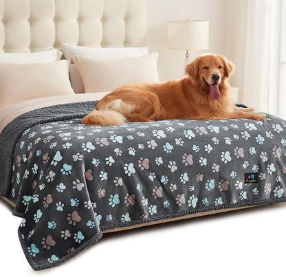 Luciphia Waterproof Pet Blankets for Couch Sofa Bed Cover Liquid Pee Proof Washable Soft Fluffy Large Dog Blanket Reversible Furniture Protection Grey Paw Thicken X-Largeï¼85" x 57"ï¼