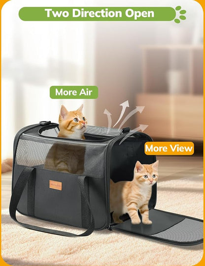 Morpilot Cat Carrier Soft - Portable Pet Carrier for Small or Medium Cats, Dogs and Puppy up to 14lbs, Airline Approved Dog Carrier with Safety Buckle - 16.0 x 10.4 x 11.2 Inch (Dark Gray)