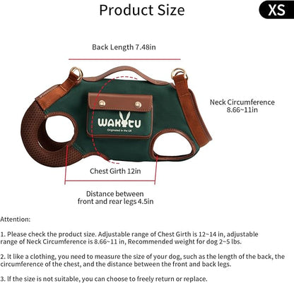 Dog Lift Harness Dog Carrier Dog VES Harness Adjustable Dog Leash with Small Puppy Treat Bag（Green,XS）