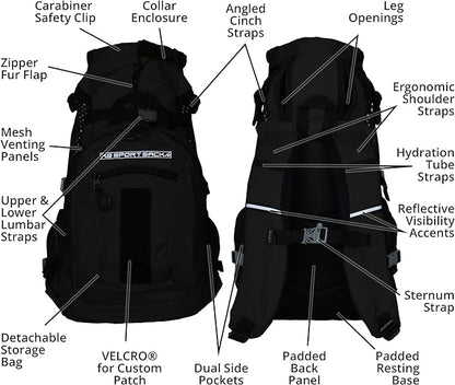 K9 Sport Sack | Adjustable Dog Carrier Backpack (Medium, Plus 2 - Jet Black)