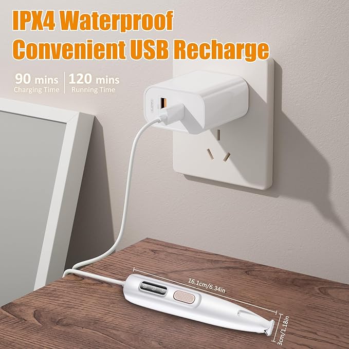 Dog Paw Trimmer with LED, Paw Trimmer for Dogs, Dog Grooming Kit, Dog Hair Trimmer, Dog Clippers with Double Blades, Low Noise, Waterproof, Rechargeable, for Paws, Ears, Face, Rump