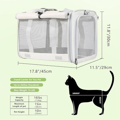 Cat Carrier and Dog Carrier is Designed for Pets Weighing up to 16 lbs.Soft-Sided,Durable and Collapsible Travel Carrier,Breathable Mesh for Ventilation,Adjustable Shoulder Strap for Comfort