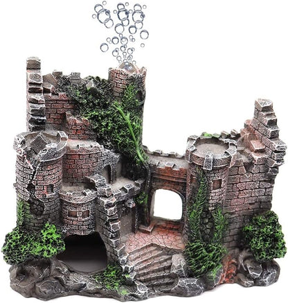 Aquarium Resin Castle Decoration, Castle Hideouts Stone Cave Hide House Fish Tank Aquarium Accessories for Betta Shrimp Turtle