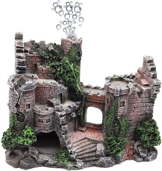Aquarium Resin Castle Decoration, Castle Hideouts Stone Cave Hide House Fish Tank Aquarium Accessories for Betta Shrimp Turtle