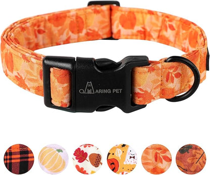 ARING PET Fall Dog Collar-Cute Orange Leaves Dog Collar for Small Dogs, Cotton Lightweight Dog Collars with Quick Release Buckle for Small Medium Large Dogs