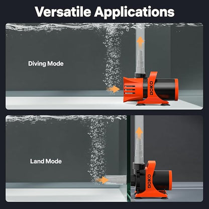 DOKO 3100GPH Submersible Water Pump, 180° Ajustable Pond Pump with 20FT Power Cord 150W Ultra Quiet Aquarium Pump for Pond, Fountain, Waterfall, Fish Tank, Hydroponic, Statuary, Orange Black