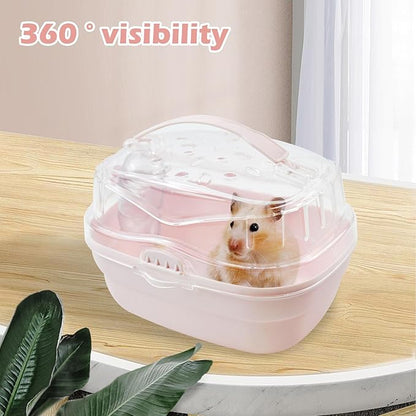 Hamster Carrier Cage with Water Bottle,Portable Hamsters Travel Cage Plastic Guinea Pig Carrying Cases Small Animal Carry Cage for Dwarf Hamsters Chinchillas Hedgehog Mouse(Pink)