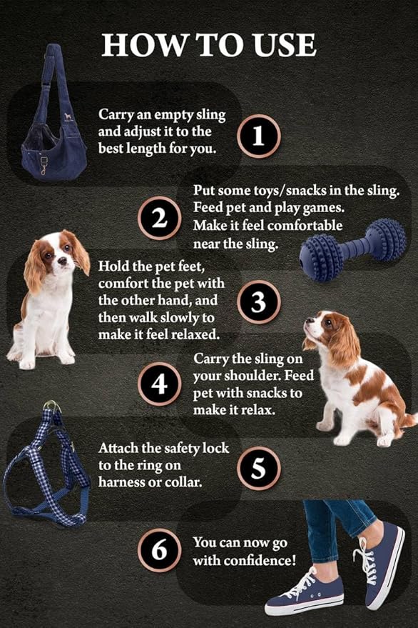 Noah & Paw Dog Sling Carrier for Small Dogs 5-18lb, Dog Sling for Small Dogs and Cats, Dog Carrier with Adjustable Padded Strap, Premium Denim, Lined with Fur, Double Safety Feature, Machine Washable