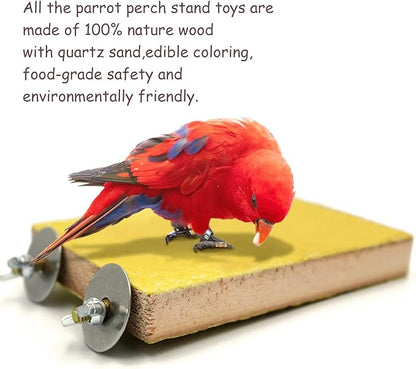 6 Pcs Bird Perch Stand Toy, Wood Parrot Stand Platform Colorful Sand Paw Grinding Stick Cage Accessories Exercise Toys for Cockatiel Conure Budgies Parakeet Lovebird Hamster Gerbil Rat Mouse (6 Pcs)