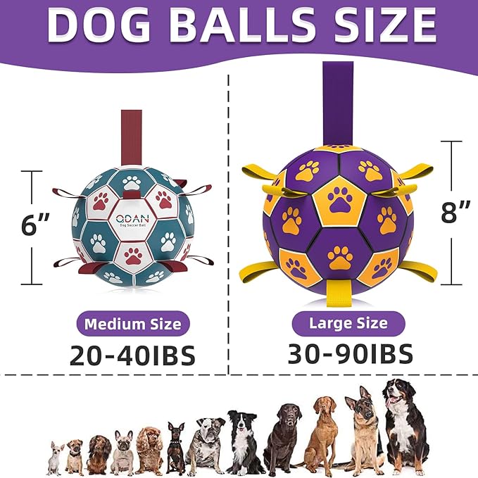QDAN Dog Ropes Toys Soccer Ball with Straps, Interactive Dog Toys for Tug of War, Puppy Birthday Gifts, Dog Tug Toy, Dog Water Toy, Durable Dog Balls for Medium & Large Dogs（8 Inch）