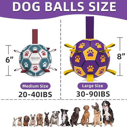 QDAN Dog Ropes Toys Soccer Ball with Straps, Interactive Dog Toys for Tug of War, Puppy Birthday Gifts, Dog Tug Toy, Dog Water Toy, Durable Dog Balls for Medium & Large Dogs（8 Inch）
