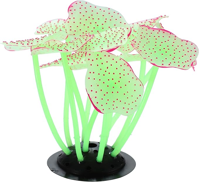VOCOSTE Soft Silicone Glowing Aquarium Mushroom Coral, Fluorescence Aquatic Artificial Coral for Fish Tank Decoration, Green