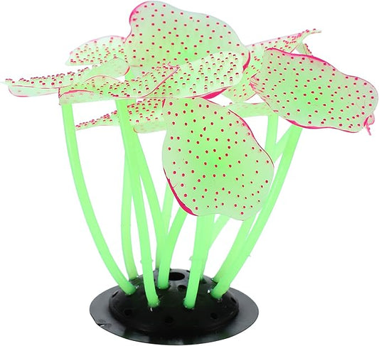 VOCOSTE Soft Silicone Glowing Aquarium Mushroom Coral, Fluorescence Aquatic Artificial Coral for Fish Tank Decoration, Green