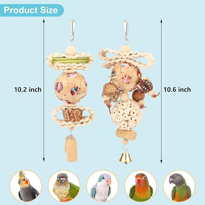 Wontee Bird Toys Colorful Shredding Crinkles Foraging Toys Natural Sola Ball Chew for Cockatiels Conures Parakeets Budgies Senegal (2 Pack)