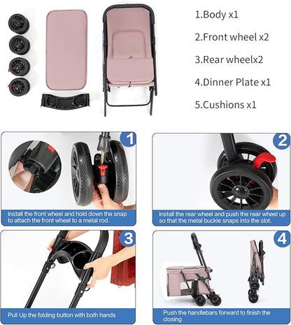 Pet Stroller Cat Dog Stroller Travel Folding Pet Carriers（Pink）