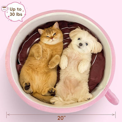 Cute Cat Beds Kitten Beds, Soft Small Dog Beds, Washable Pet Beds for Puppy and Kitty, Funny Coffee Cup Shape, 20 Inch