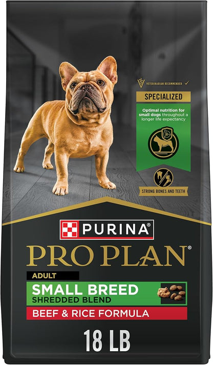 Purina Pro Plan Small Breed Dry Dog Food, Shredded Blend Beef and Rice Formula with Guaranteed Live Probiotics - 18 lb. Bag